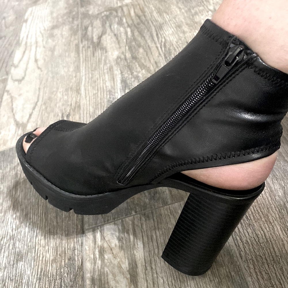 Black Pleather Open Toed Heels